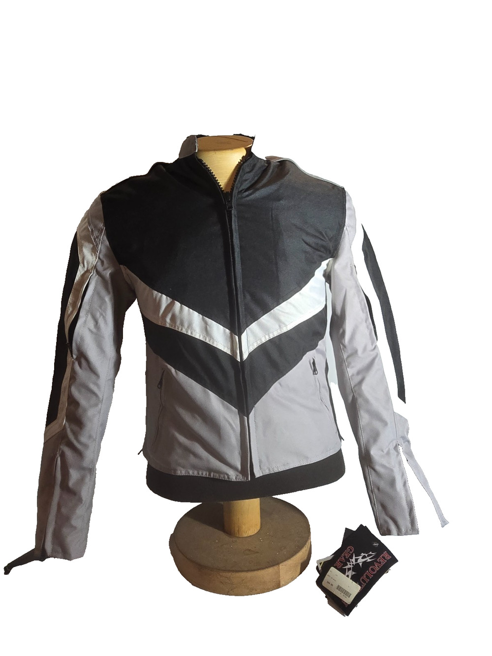 Revolution Gear Ladies grey/wht/bl Lined Motorcycle Jacket Medium size M armor